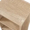 A close-up view of the top corner of a wooden shelf unit. Náhľad obrázku produktu