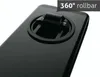 A close-up view of the top of a black mobile table, highlighting a circular mechanism with a '360° rollbar' label. Produktbild-Vorschau