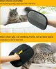 A cat is shown on a white sofa in the top image, and a cat is shown in the bottom image. A hand is wearing a grooming glove in both images. Produktbild-Vorschau