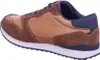 Side view of a brown and blue athletic shoe. Produktbild-Vorschau