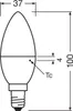 A technical drawing of a candle-shaped LED light bulb with dimensions indicated. Náhled obrázku produktu