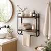 Relaxdays Wandplank, 2 planken, handdoekhouder, metaal & Productafbeelding-voorbeeld 2