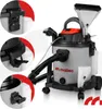 A wet dry vacuum cleaner with various attachments, presented on a white background with inset close-up views of its features. Produktbild-Vorschau
