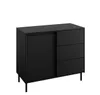 A black dresser with a fluted door and three drawers, shown against a white background. Voir les images du produit