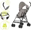 A product image of a stroller with callouts highlighting features. Produktbild-Vorschau
