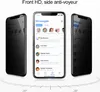 Three smartphones are displayed, with the center one showing a messages app interface and the side ones showing a privacy screen effect. Produktbild-Vorschau