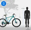 A bicycle is shown next to a silhouette of a person, with various measurements indicated. A tree silhouette is also present. Produktbild-Vorschau