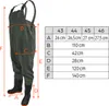 A size chart for waders next to a diagram of the waders with measurements indicated. Produktbild-Vorschau