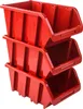 Three red plastic storage bins are stacked on top of each other against a white background. Náhled obrázku produktu