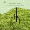 A bird feeding station base with four prongs is shown planted in green grass. The background is a light green with cartoon clouds and a sun graphic. Voir les images du produit