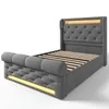 A studio shot of a gray upholstered bed frame with built-in LED lighting. Náhled obrázku produktu