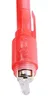 Close-up of the bottom part of a red pen with a clear plastic casing, showing a battery and a small LED light. Produktbild-Vorschau