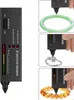 A collage showing a diamond tester and its use on various jewelry items. Produktbild-Vorschau