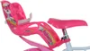 A close-up view of a pink child's bicycle seat with a unicorn design. Náhled obrázku produktu