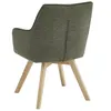 Rear view of a green upholstered chair with wooden legs. Podgląd zdjęcia produktu