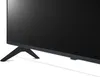 Close-up of the bottom corner of a black TV with its stand. Náhled obrázku produktu