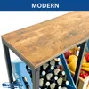 A close-up view of a wooden and metal beverage crate rack, filled with bottles and some fruit. Produktbild-Vorschau