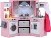 A pink wooden toy kitchen with various accessories. Anteprima dell’immagine prodotto