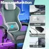 A gaming chair with a massage function, shown with various power source options. Produktbild-Vorschau