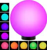 A collage of a solar garden light sphere in various colors, with a larger image of the light in purple/pink in the center. Produktbild-Vorschau