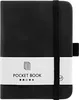 A black pocket notebook with an elastic band closure and a white label. Náhľad obrázku produktu