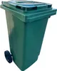 A green trash can with wheels on a white background. Produktbild-Vorschau