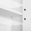 Close-up view of white shelves with visible shelf pins and arrows indicating adjustment. Produktbild-Vorschau