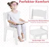 A young girl wearing large glasses sits on a white chair and reads a book. Inset images show details of the chair. The background has a pink diamond pattern. Podgląd zdjęcia produktu