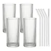 4er Set Geriffelte Trinkgläser 370ml inkl. Glashalme und Produktbild-Vorschau 3