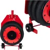 A close-up view of a red pneumatic jack with black tires. Produktbild-Vorschau