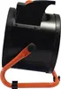 Side view of a black electric heater with an orange stand. Voir les images du produit