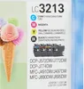 A close-up of Brother LC-3213 ink cartridges and packaging, with a graphic of ice cream cones. Voir les images du produit
