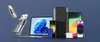 A collection of electronic devices and accessories arranged on a blue background. Produktbild-Vorschau