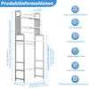 Product information diagram for a washing machine stand, showing dimensions and features. Produktbild-Vorschau