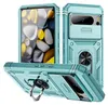 Multiple views of a teal-colored phone case with a camera cover and ring holder. Produktbild-Vorschau