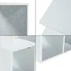 A collage of four close-up images showing details of a white side table with gray felt lining. Produktbild-Vorschau