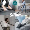 A collage of four images showing different uses of a vacuum cleaner and its accessories, with a brand logo overlay. Produktbild-Vorschau