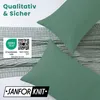 Two green pillowcases are shown on a textured grey blanket. Text overlays and logos are present. Produktbild-Vorschau