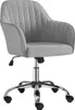 A light gray velvet office chair with a chrome base and wheels, shown from a front-side angle against a white background. Produktbild-Vorschau