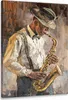 Leinwandbild Wandbild SAXOPHONIST Malerei Retro Stil Produktbild-Vorschau 1