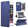 A collage of images showing a blue flip case for an iPhone, demonstrating its different uses and features. Produktbild-Vorschau