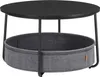 A round coffee table with a fabric basket underneath, shown against a white background. Produktbild-Vorschau