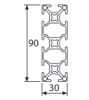 Länge 1680mm - Aluminiumprofil 30x90L B-Typ Nut 8 (leicht), Produktbild-Vorschau 2