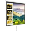 A projection screen displaying a landscape image, with text overlays indicating resolution and aspect ratio. Voir les images du produit