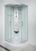 A modern shower cabin with glass doors and a white base, set against a plain white background. Produktbild-Vorschau