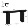 A diagram showing the dimensions of a black console table, with a silhouette of a person for scale. Produktbild-Vorschau