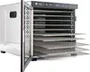 A stainless steel food dehydrator with its door open, revealing multiple drying racks. Podgląd zdjęcia produktu