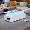 A modern living room with a sectional sofa and a white coffee table with LED lighting. Voir les images du produit