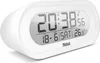 A white digital alarm clock with a digital display showing the time, date, and temperature. Anteprima dell’immagine prodotto