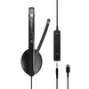 A black headset with a microphone and cables is displayed against a white background. Anteprima dell’immagine prodotto